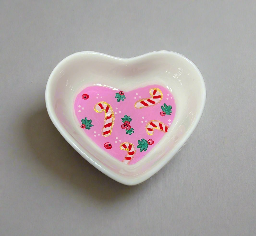 Heart Shaped Candy Cane Trinket Tray